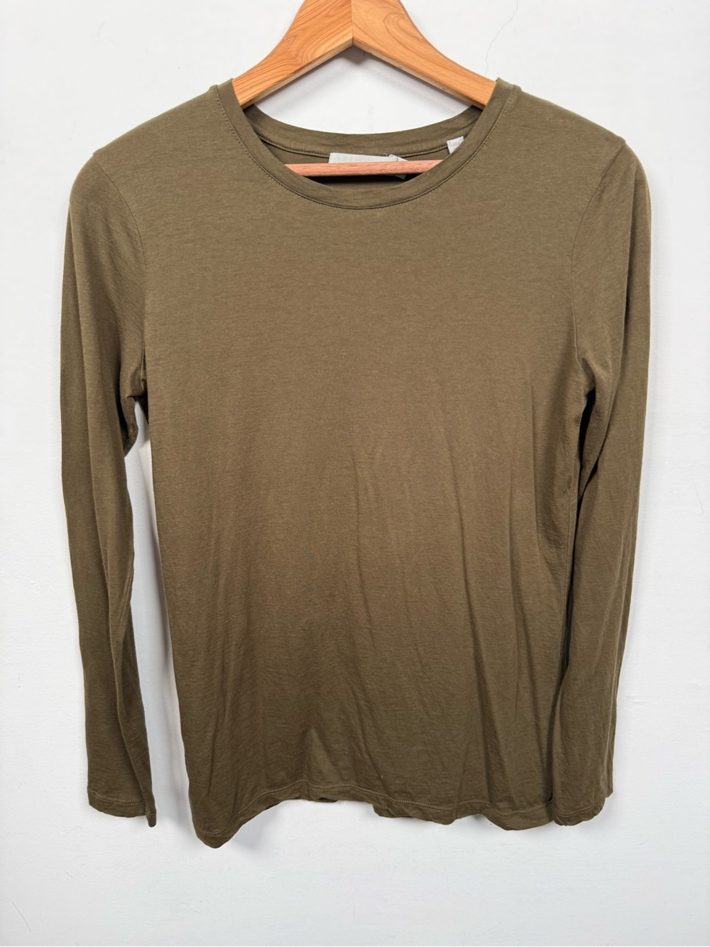 Vince Women's Cotton Cashmere Long Sleeve Crewneck Tee Olive Green S/P
